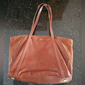 Fossil Brown Leather Tote Bag